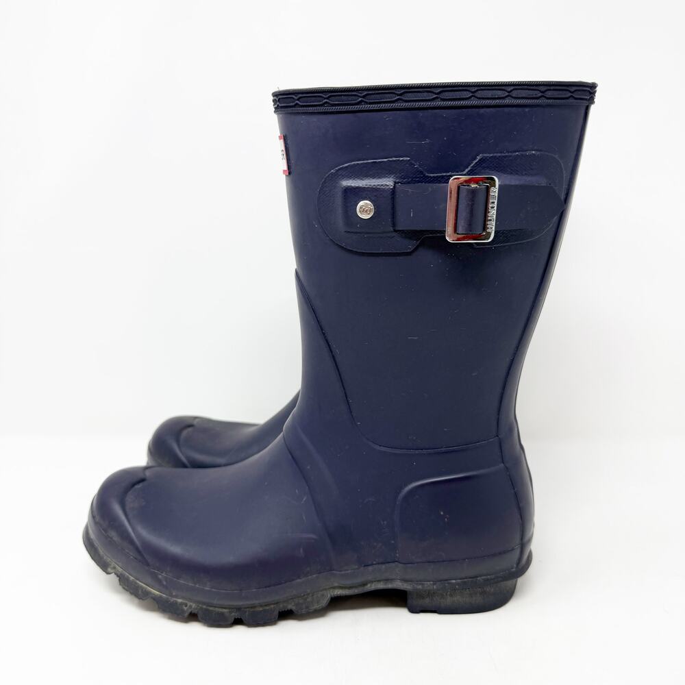 Hunter Matte Navy Original Short Rain Boots Women's Sz 6 VGUC Pull On Waterproof - Picture 4 of 10